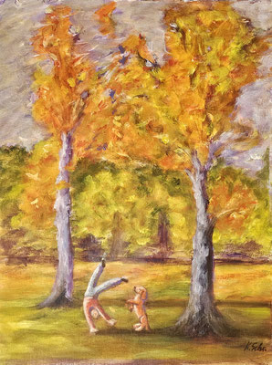 B000330 Beschwingter Herbst 2025, 35 x 47 cm, Öl auf Maltuch, 307 €