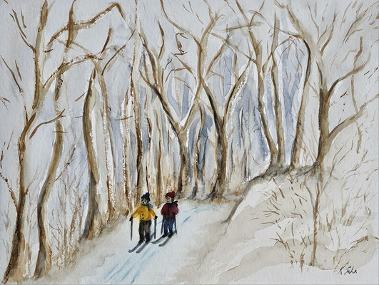 B000161 Winterwald 2022, 40 x 30 cm, Aquarell auf Papier, 210 €