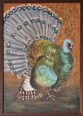 B000126 Pfauentruthuhn 2021, 70 x 50 cm, Ölgemälde auf Leinwand gerahmt, 450 €