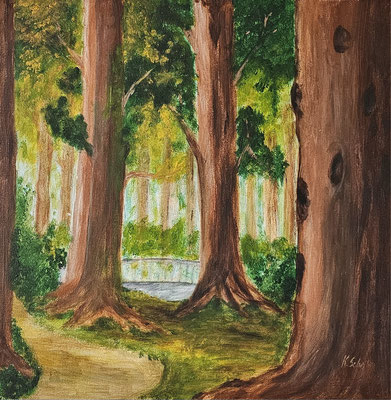 B000133 Schlosspark Jahnishausen 2021, 40 x 40 cm, Acryl auf Leinwand, 240 €