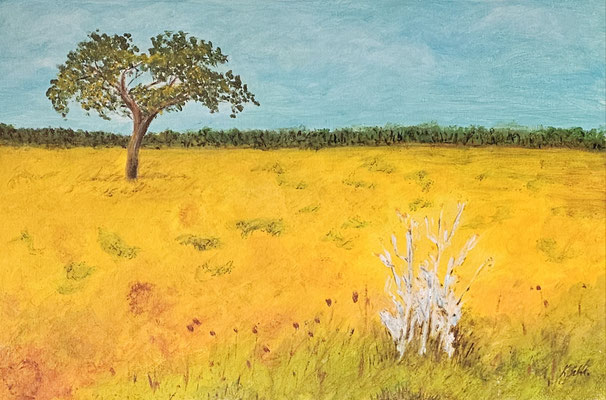 B000142 Sonnenblumenfeld 2022, 60 x 40 cm, Acryl auf Malpappe, 300 €