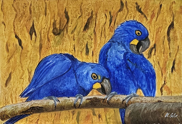 B000228 Hyazintharas 2020, 40 x 30 cm, Ölgemälde auf Malplatte, unverkäuflich