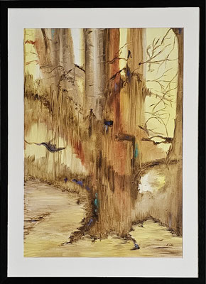 B000137 Abstraktion im Stein 2022, 32 x 59,5 cm, Ölgemälde auf Papier gerahmt, z.Z. nicht verfügbar