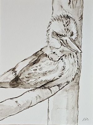 B000125 Lachender Hans 2021, 24 x 32 cm, Aquarell monochrom auf Papier, 168 €