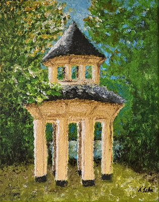 B000203 Pavillon Jahnishausen 2020, 23,5 x 30 cm, Acryl auf Leinwand, 107 €