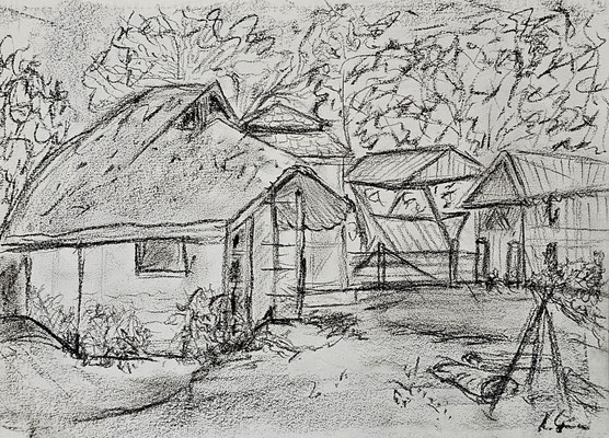 B000214 Gelände Klosterruine Meißen, 29,7 x 21 cm, Kohle auf Papier, 30 €