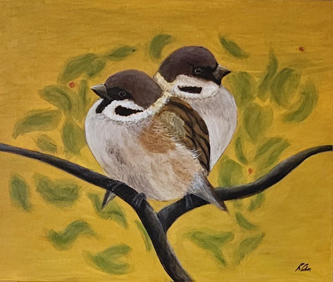 B000062 Feldsperlinge 2019, 60 x 50 cm, Acryl auf Malpappe, 198 €