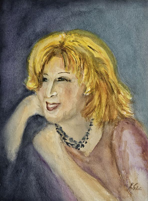 B000171 Porträt Bette Midler 2023, 24 x 32 cm, Aquarell auf Papier, 168 €