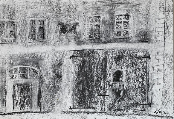 B000289 Fassade Gut Jahnishausen 2024, 42 x 29,5 cm, Kohle auf Papier, 64 €