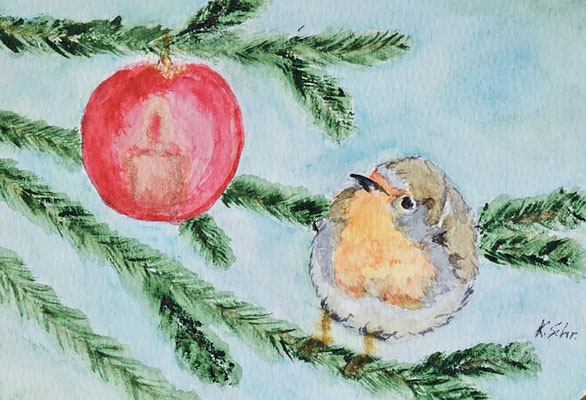 B000159 Kugelrund 2022, 14,8 x 10,5 cm, Aquarell auf Papier, 75 €