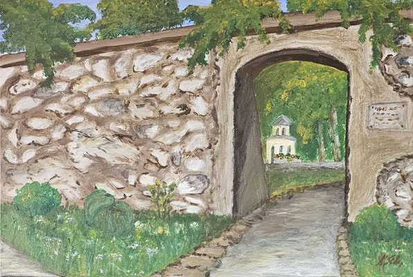 B000107 Durchblick zum Schlosspark Jahnishausen 2020, 60 x 40 cm, Acryl auf Leinwand, 200 €