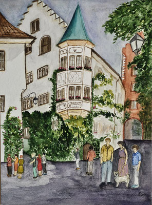 B000164 Meersburg Altstadt 2023, 30 x 40 cm, Aquarell auf Papier, 210 €