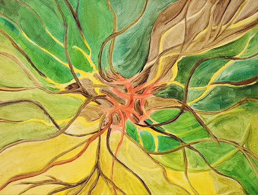 B000206 Verflechtungen 2020, 46,3 x 34 cm, Ölgemälde auf Papier, 120 €