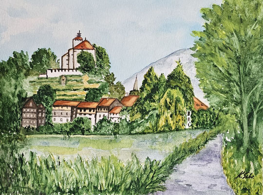 B000315 Schloss Vaduz 2024, 40 x 30 cm, Aquarell auf Papier, 210 €