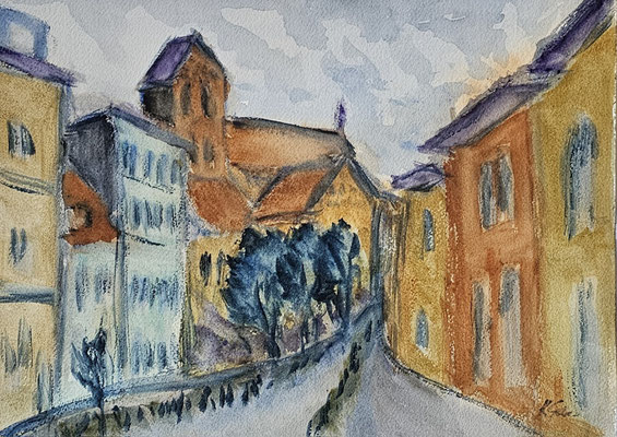 B000177 Stadtansicht Wismar 2023, 36 x 26 cm, Aquarell auf Papier, 186 €