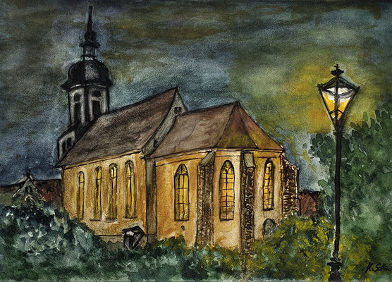B000128 Klosterkirche Riesa 2021, 24 x 17 cm, Aquarell auf Papier, 123 €