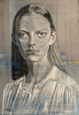 "The thinking of the gaze"100cm x 70cm ink, pencil and gold leaf on cardboard- 2023