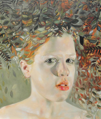 Portrait with leaves - Oil 140 cm x 120 cm 2016