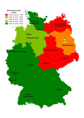 Einkommen 2011 in EUR in den Deutschen Bundesländern