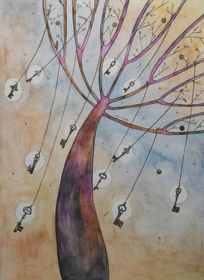 L'arbre à souhaits : Aquarelle, encre et collage. Jacinthe Lachance pour le Laboratoire EcL, 2009