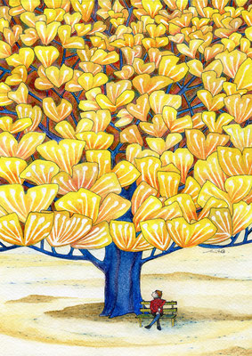L'arbre jaune : Aquarelle. Jacinthe Lachance pour La Mosaïque, 2021