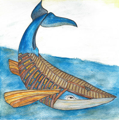 La baleine-caravelle : Aquarelle et encres. Jacinthe Lachance pour les Artistes de cœur, 2014