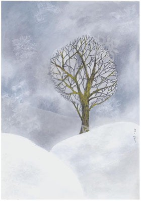 L'arbre et l'hiver : Acrylique, encre et collage. Jacinthe Lachance pour Prevtec microbia, 2005