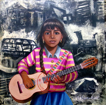 Immer das gleiche Lied - Romnja/ Always the same song - Roma girl; Öl auf Leinwand/Oil on canvas; 2025