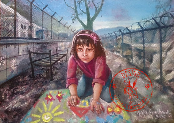 Mädchen in Moria/ Girl in Moria; Öl auf Leinwand/Oil on canvas; 2025