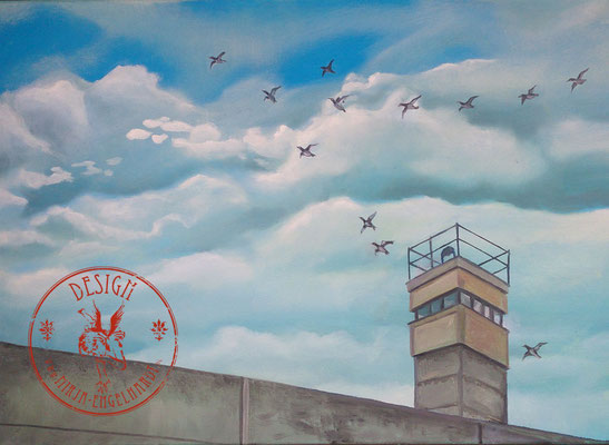 Berliner Mauer - Wir leben alle unter dem gleichen Himmel, aber wir haben nicht alle den gleichen Horizont. - Konrad Adenauer ; 70x50cm; Öl auf Leinwand/Oel on canvas; 2020
