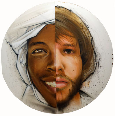 MIDDLE ORANGE BROWN - Jean Rooble - Spraypaint on 2 doors (from Castéja Building) - ø 160 cm (2015)