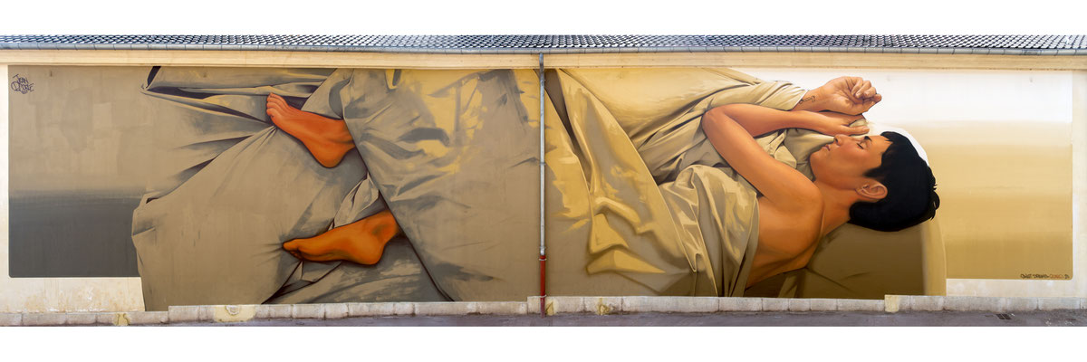 SWEET DREAMS - Mineral paint and spraypaint on wall - 6 x 26 m - Dans et Sur les Murs Festival - Saint Germain en Laye (2023)
