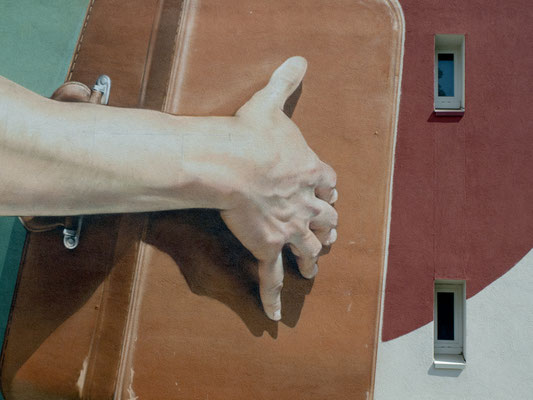 LE CUIR USE D'UNE VALISE (detail) - Jean Rooble - Spraypaint and acrylic on wall - 12 x 9 m - Festival MX29 - Morlaix (2020)