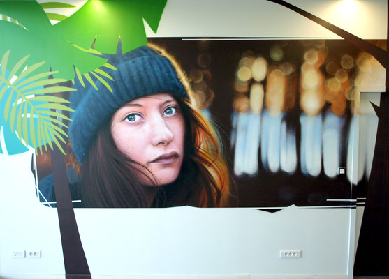 Cha at Autumn (detail) - JEAN ROOBLE - Spraypaint on wall (3 x 12 m) - Kedge Business School - Talence, 2018