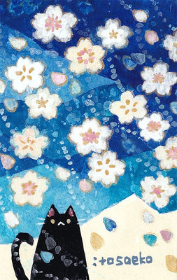 ミニ額入り原画「青と花」約53×84mm/アクリルガッシュ