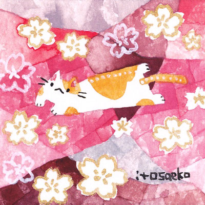 ミニ額入り原画「桜とネコ2」
