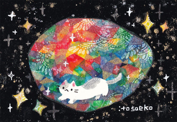 「宝石とネコ8」89×128mm/水彩ほか