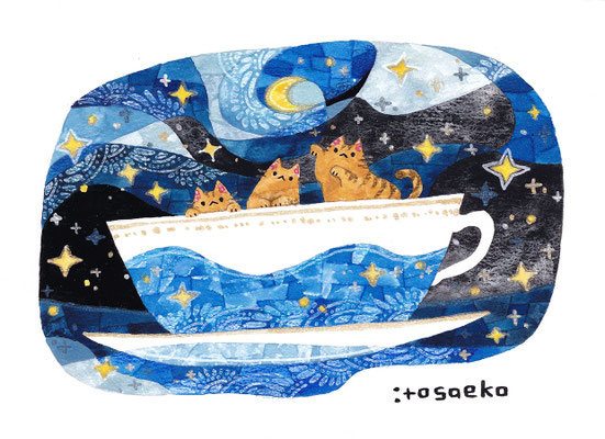 「夜空と海の夢を見る」127×178mm/水彩ほか