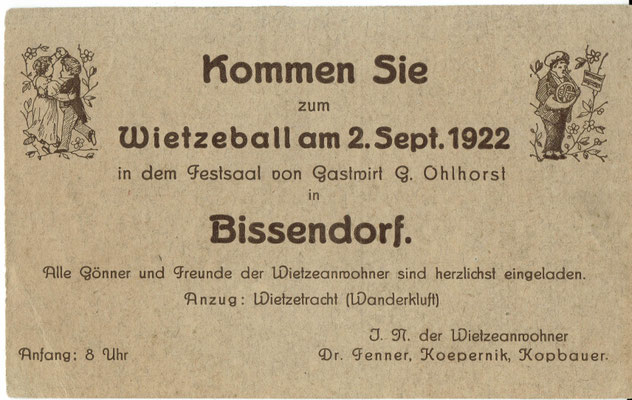 Bild 2: Einladung zum Wietzeball 2. September 1922