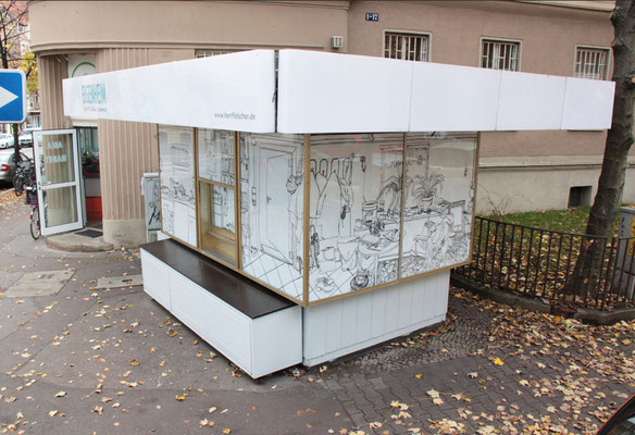 EIGENHEIM  2015 . Tusche auf Papier . Intervention am Kunst- und Projektraum hr.fleischer in Halle (Saale)