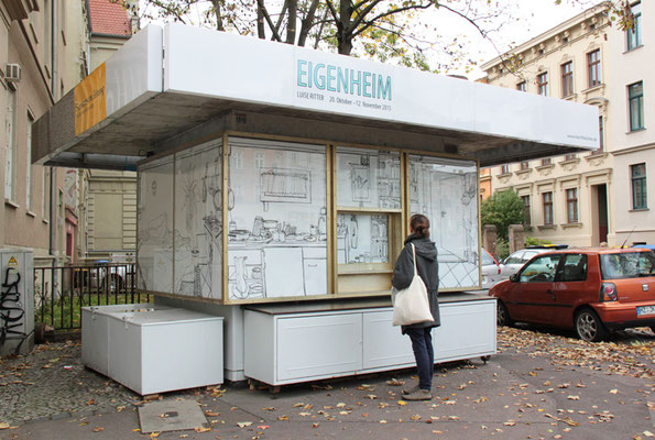 EIGENHEIM  2015 . Tusche auf Papier . Intervention am Kunst- und Projektraum hr.fleischer in Halle (Saale)