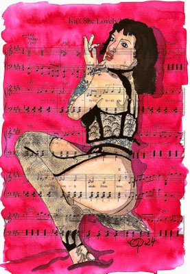 "Isn't She Lovely", July 5, 2024. (Aquarel on paper, sheet music, 21x29,7)