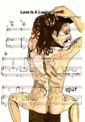 "Love is a losing Game" June 5, 2024 (Aquarel on paper, sheet music, 21x29,7)