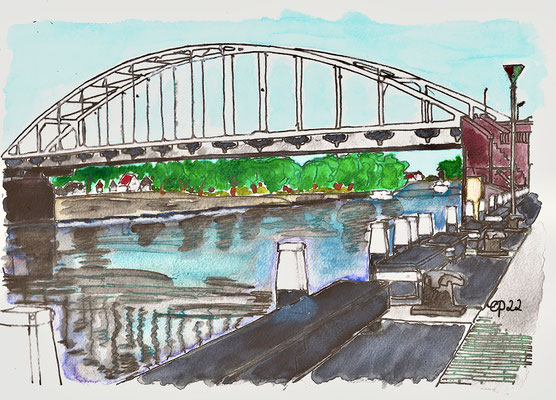 Wilhelminabrug 2, Deventer, november 2022 (aquarel op papier, 21,8 x 29)