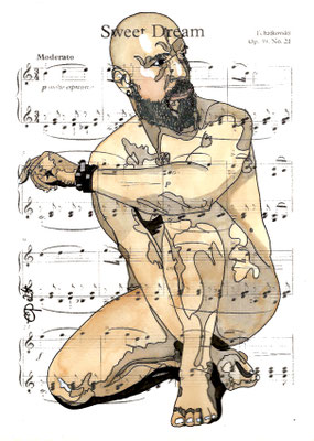 "Sweet Dream", April 06, 2024 (Aquarel on paper, sheet music, 21x29,7)