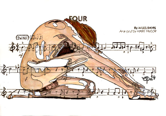 "Four", February 3, 2024 (aquarel on paper, sheet music, 21x29,7)