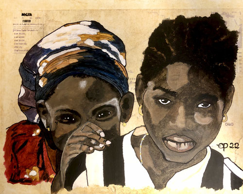"Bouza, Niger 1981, deel 1", januari 2022 (mixed media, acryl, 24x30)