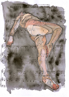 Aquarel on paper, sheetmusic, 21x29,8