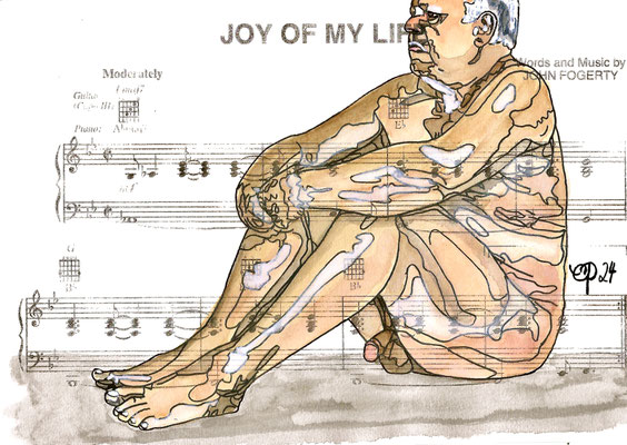 "Joy of my life" February 11, 2024 (aquarel, mixed media on paper, sheet music, 21x29,7)
