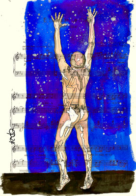 "Le Lucevan Le Stelle" March 11 (aquarel on paper, sheet music, 21x29,7)